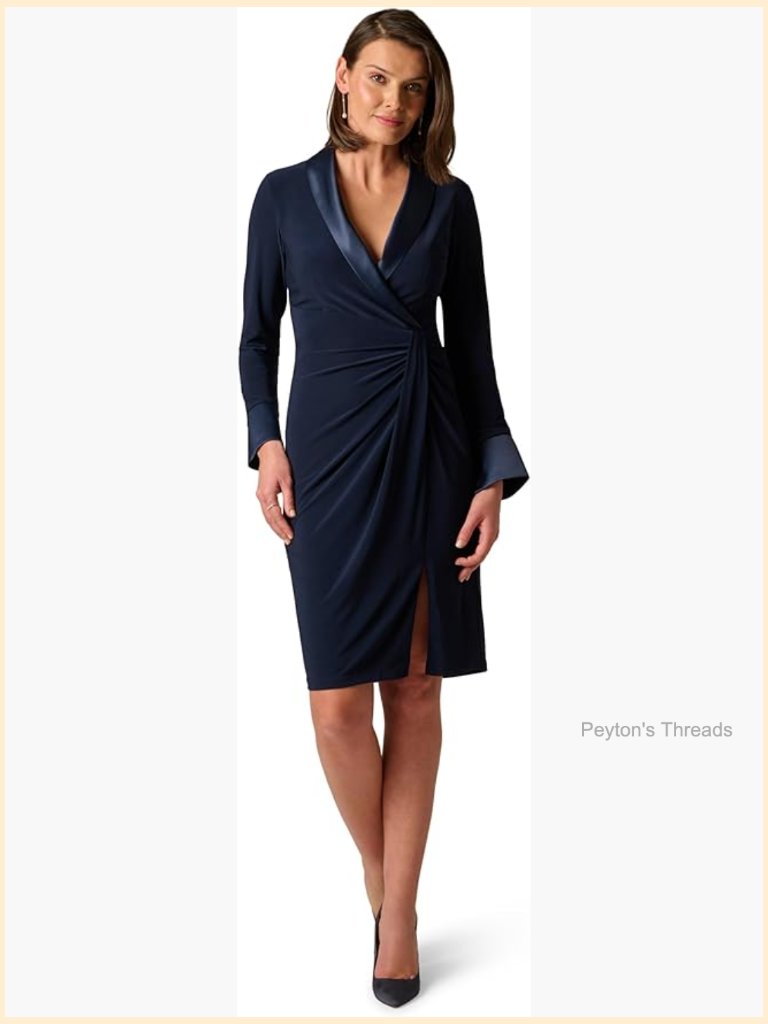 Knit Jersey Midi Sheath Dress With Shawl Collar